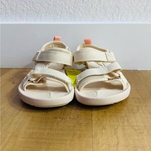 all in motion Cream/Tan Adjustable Strap Sandals with Coral Pull Tab